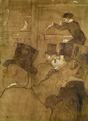 Tafeln für die Bude der Goulue auf der Foire du Trône in Paris. Der maurische Tanz: La Goulue, Louise Weber, auf der Foire du Trône, Detail von Oscar Wilde, 1895